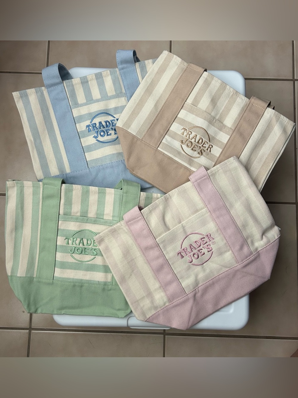 NWT Trader Joe's Pastel Stripe Canvas Mini Tote Bags (Set of 4)
